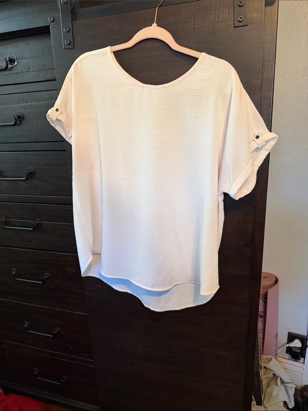 Maurices Cream Roll-Tab Sleeve Tunic Top